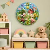 Farm Animals Barnyard Kids Room Wall Clock | Red Tractor Nursery Decor, Baby Boy Shower Gift & Playroom Keepsake Art (13.6 inch / 34.5 cm)
