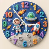 Astronaut and Alien Outer Space Kids Room Wall Clock | Galaxy Nursery Decor, Little Boys Bedroom Birthday Keepsake (13.6 inch / 34.5 cm)