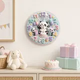 Pastel Birthday Panda Kids Room Wall Clock | Whimsical Animal Nursery Decor, Sweet Baby Shower Gift For Girls & Boys (13.6 inch / 34.5 cm)