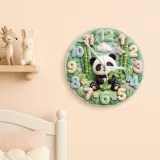 Pastel Panda Bear and Bamboo Kids Room Wall Clock | Cute Jungle Animal Nursery Wall Decor, Baby Shower Gift Keepsake (13.6 inch / 34.5 cm)