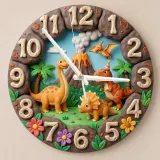 Dinosaur Volcano Kids Room Wall Clock | Prehistoric Jungle Nursery Decor, Little Boy Bedroom Birthday Gift Keepsake (13.6 inch / 34.5 cm)