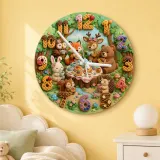 Woodland Animal Tea Party Kids Room Wall Clock | Forest Nursery Decor, Baby Shower Birthday Gift Keepsake (13.6 inch / 34.5 cm)