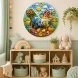 Blue Tractor Farm Kids Room Wall Clock | Barnyard Scarecrow Nursery Art Decor, Little Boy Birthday Baby Shower Gift (13.6 inch / 34.5 cm)