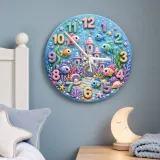 Magical Underwater Castle Kids Room Wall Clock | Pastel Ocean Fish Nursery Decor, Little Girl Bedroom Birthday Gift (13.6 inch / 34.5 cm)