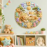 Playful Safari Cheetahs Kids Room Wall Clock | Jungle Animal Nursery Decor, Birthday Keepsake Gift For Boys & Girls (13.6 inch / 34.5 cm)