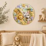 Safari Jungle Animals Kids Room Wall Clock | Cute Lion Elephant Nursery Decor, Playroom Baby Shower Boy Girl Gift (13.6 inch / 34.5 cm)