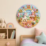 Unicorn Candy Castle Kids Room Wall Clock | Rainbow Nursery Decor, Magical Little Girl Birthday Gift (13.6 inch / 34.5 cm)