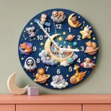 Space Animals & Planets Kids Room Wall Clock | Whimsical Night Sky Nursery Decor, Baby Shower And Birthday Present (13.6 inch / 34.5 cm)