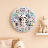 Pastel Birthday Panda Kids Room Wall Clock | Whimsical Animal Nursery Decor, Sweet Baby Shower Gift For Girls & Boys (13.6 inch / 34.5 cm)