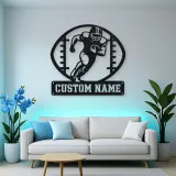 Personalized Football Player Metal Wall Art with Ball Frame