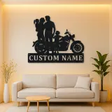 Personalized Classic Motorcycle Family with Toddler Metal Wall Art