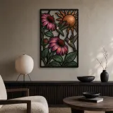Hummingbirds with Purple Coneflowers and Copper Sun Colorful Metal Wall Art