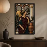 Classical Greek Woman with Pottery beneath Arches Colorful Metal Wall Art