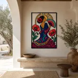 Flamenco Dancer with Colorful Fan and Red Poppies Metal Wall Art