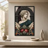 Classical Marble Woman with Pomegranates and Laurel Colorful Metal Wall Art