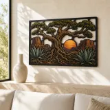 Desert Oak Tree of Life with Agave Sunset Colorful Metal Wall Art