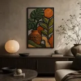 Mid Century Monstera Plants in Patterned Pot Colorful Metal Wall Art