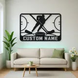 Personalized Ice Hockey Metal Wall Art with Crossed Sticks