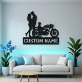 Personalized Cafe Racer Family of Three Metal Wall Art