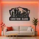 Personalized Family of Four Cruiser Motorcycle Metal Wall Art