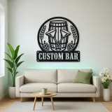 Personalized Home Bar Metal Wall Art with Beer Barrel