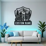 Personalized Family of Three Motorcycle Mountain Cabin Metal Wall Art