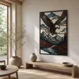 Bald Eagle Flying over Autumn Mountain Lake Colorful Metal Wall Art