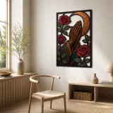 Praying Hands with Red Roses and Crescent Moon Colorful Metal Wall Art