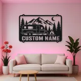 Personalized Camper Trailer Metal Wall Art with Mountain Camp