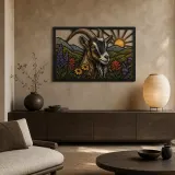 Goat with Mountain Wildflowers at Sunrise Colorful Metal Wall Art