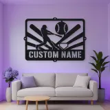 Personalized Baseball Batter Metal Wall Art with Ball Diamond