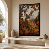 Whitetail Deer in Autumn Mountain Forest Colorful Metal Wall Art