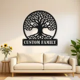Personalized Family Tree Metal Wall Art with Heart Details