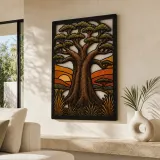 African Baobab Tree of Life at Sunrise Colorful Metal Wall Art
