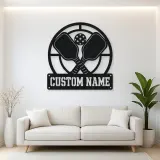 Personalized Pickleball Paddle Metal Wall Art with Court Lines