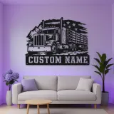 Personalized Logging Semi Truck Patriotic Mountain Metal Wall Art