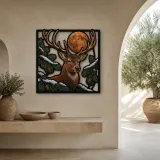 Winter Whitetail Deer beneath Full Moon Colorful Metal Wall Art