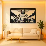 Personalized Propeller Airplane Metal Wall Art with Mountains