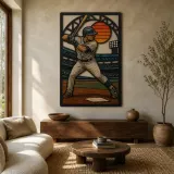 Giocatore di Baseball nello Stadio al Tramonto Insegna in Metallo Colorata