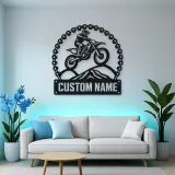 Personalized Motocross Rider Metal Wall Art with Mountain Jump