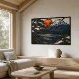 Mount Fuji with Pine Tree and Copper Sunset Colorful Metal Wall Art