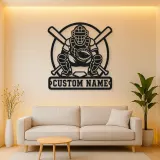 Personalized Baseball Catcher Crossed Bats Metal Wall Art