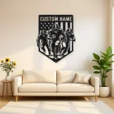 Personalized Three Football Players American Flag Metal Wall Art