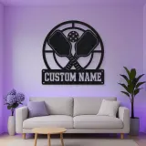 Personalized Pickleball Paddle Metal Wall Art with Court Lines