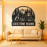 Personalized Family of Five Camping Motorcycle Metal Wall Art