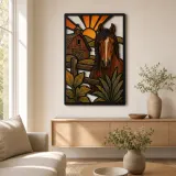 Bay Horse by Rustic Barn at Sunrise Colorful Metal Wall Art