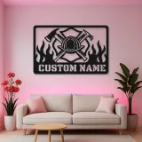 Personalized Firefighter Helmet Metal Wall Art with Flames