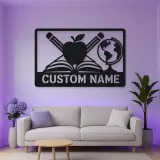 Personalized Teacher Metal Wall Art with Book and Apple