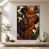 Black Woman Sculptor with Statue and Calla Lilies Colorful Metal Wall Art