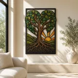 Heart Shaped Tree of Life at Sunrise Colorful Metal Wall Art